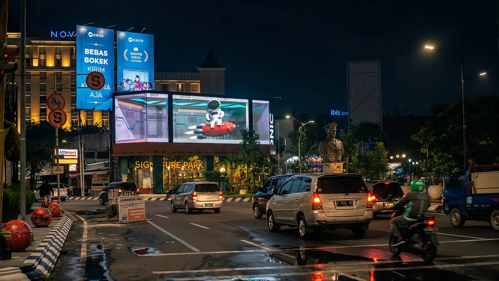 Tampilan LED di kota pada malam hari